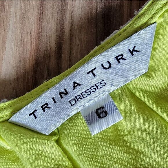Trina Turk Wakeboard Neon Natural Lace Layover Balloon Sleeve Shift Dress - Picture 13 of 14